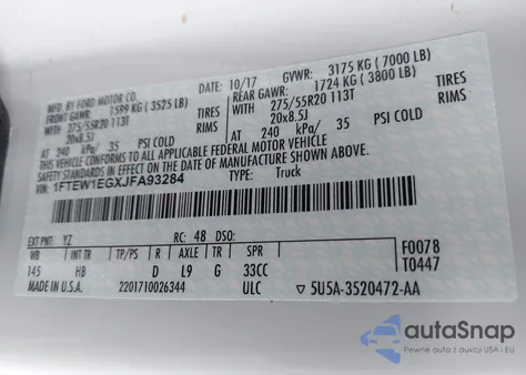 2018 Ford F-150 Lariat z USA, uszkodzony, nr VIN 1FTEW1EGXJFA93284